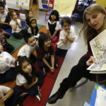 Teacher Audrey Benes speaks to her kindergarten class at Walsh Elementary School in Chicago, Illinois